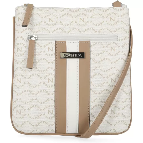 Nautica Womens Lakeside Signature Jaquard North South Crossbody BagPorthole White