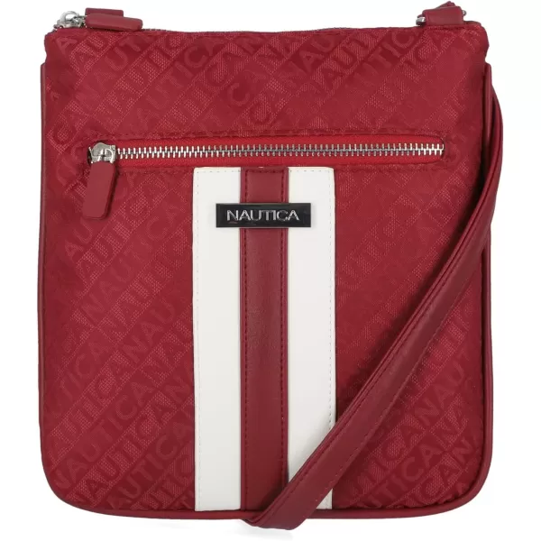 Nautica Womens Lakeside Signature Jaquard North South Crossbody BagRed