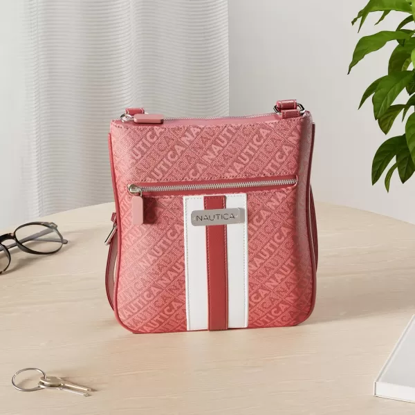 Nautica Womens Lakeside Signature Jaquard North South Crossbody BagRed