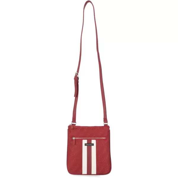 Nautica Womens Lakeside Signature Jaquard North South Crossbody BagRed