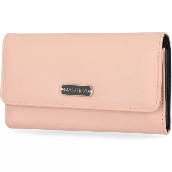 Nautica Money Manager RFID Slim and Small Wallet for Women  Credit Card Holder with Coin Purse and Zipper Wallet Womens Clutch OrganizerPetal Pink