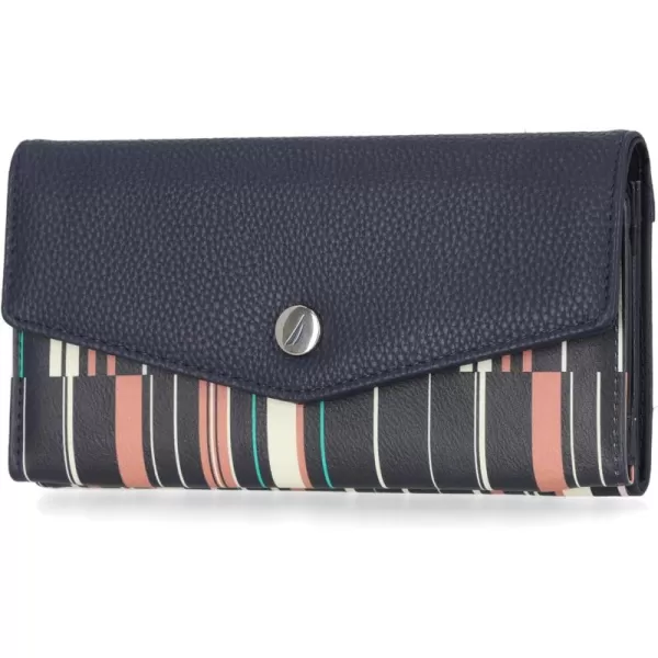 Nautica Money Manager RFID Slim and Small Wallet for Women  Credit Card Holder with Coin Purse and Zipper Wallet Womens Clutch OrganizerRibbon Stripe