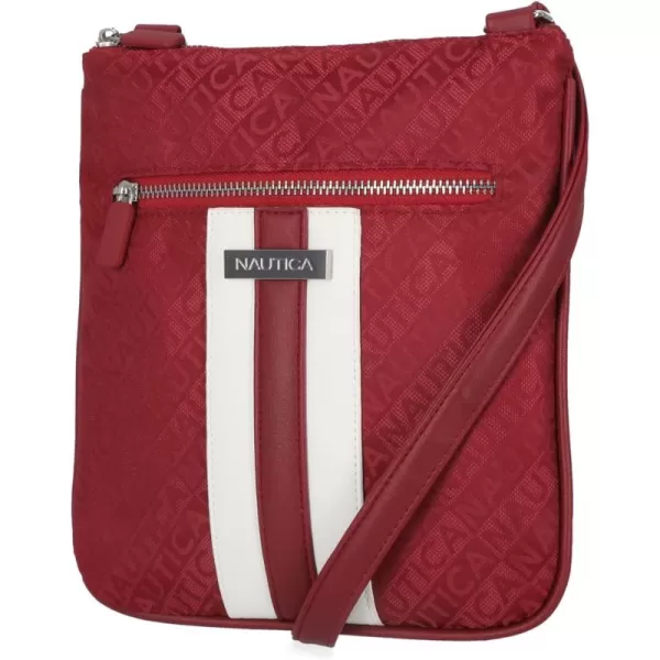 Nautica Womens Lakeside Signature Jaquard North South Crossbody BagRed