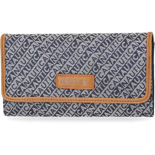 Nautica Womens The Perfect CarryAll Money Manager Wallet Oraganizer with RFID Blocking WalletIndigo Jacquard