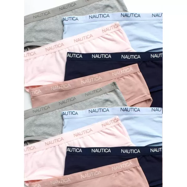 imageNautica Girls Brief Underwear  10 Pack Casual Stretch Logo Waistband MidWaist Briefs  Girls Cotton Underwear 412Grey HeatherBluePinkNavyTaupe