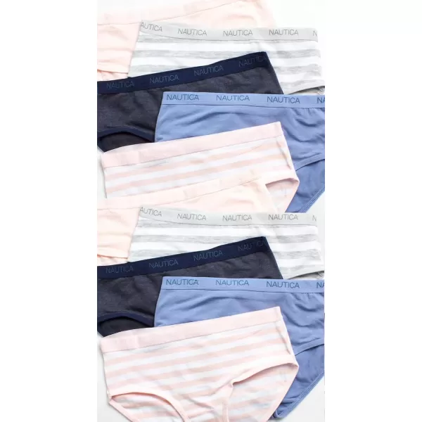 imageNautica Girls Brief Underwear  10 Pack Casual Stretch Logo Waistband MidWaist Briefs  Girls Cotton Underwear 412Grey StripePinkPink StripeBlueNavy