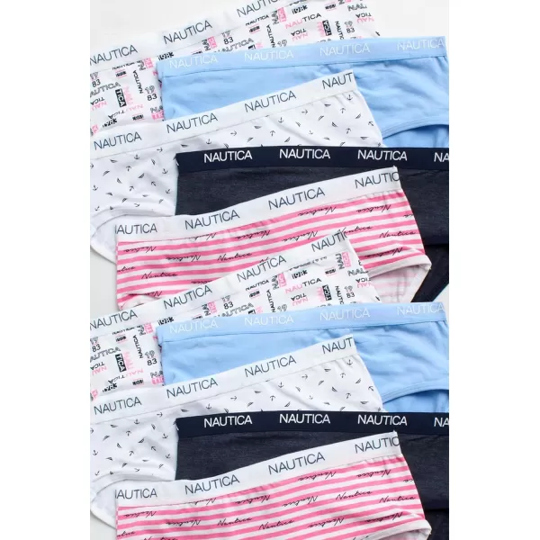 imageNautica Girls Brief Underwear  10 Pack Casual Stretch Logo Waistband MidWaist Briefs  Girls Cotton Underwear 412PrintBlueNavyPink Stripe
