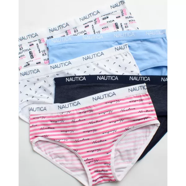 imageNautica Girls Brief Underwear  5 Pack Casual Stretch Logo Waistband MidWaist Briefs  Girls Cotton Underwear 412PrintBlueNavyPink Stripe