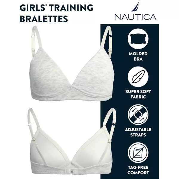 imageNautica Girls Training Bra  2 Pack3 Pack Molded and Ribbed ACup Girls Sports Bra  Training Bralettes for Girls 30A36ALight Bleach HeatherWhiteMedium Grey Heather 3pk Molded