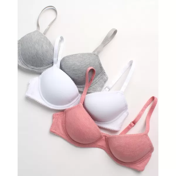 imageNautica Girls Training Bra  2 Pack3 Pack Molded and Ribbed ACup Girls Sports Bra  Training Bralettes for Girls 30A36ALight Grey Heather WhitePink Heather 3pk Molded Rib