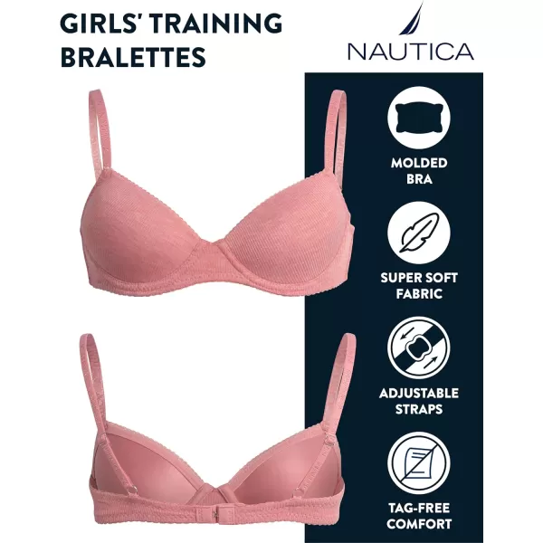 imageNautica Girls Training Bra  2 Pack3 Pack Molded and Ribbed ACup Girls Sports Bra  Training Bralettes for Girls 30A36ALight Grey Heather WhitePink Heather 3pk Molded Rib