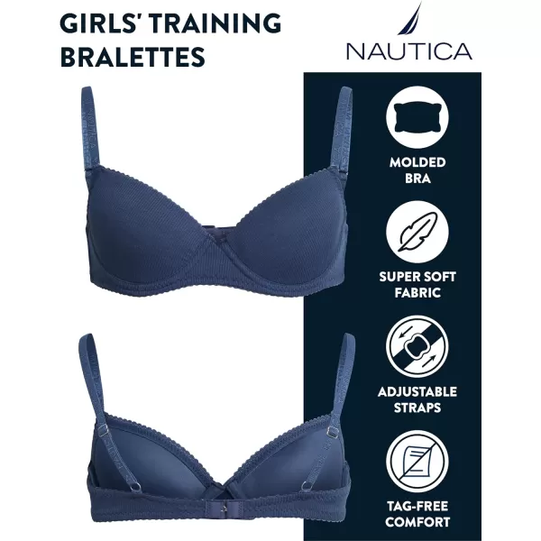 imageNautica Girls Training Bra  2 Pack3 Pack Molded and Ribbed ACup Girls Sports Bra  Training Bralettes for Girls 30A36AMedium Grey HeatherVintage Indigo 2pk Molded Rib