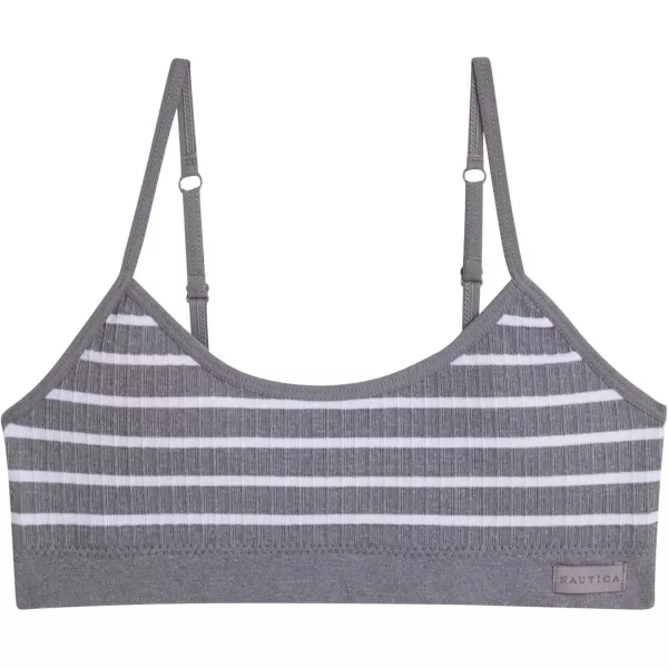 imageNautica Girls Training Bra  2 or 4 Pack Seamless Ribbed Cami Bralette for Girls  Adjustable Straps Removable Pads SXLGrey Heather StripeWhite2pk