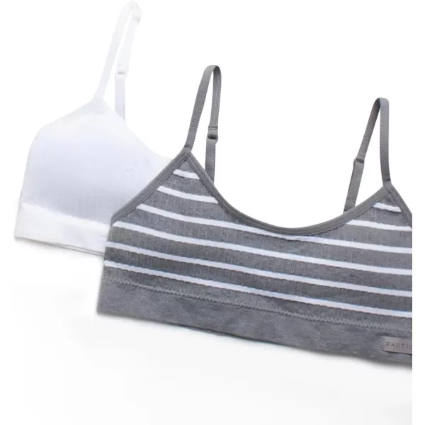 imageNautica Girls Training Bra  2 or 4 Pack Seamless Ribbed Cami Bralette for Girls  Adjustable Straps Removable Pads SXLGrey Heather StripeWhite2pk