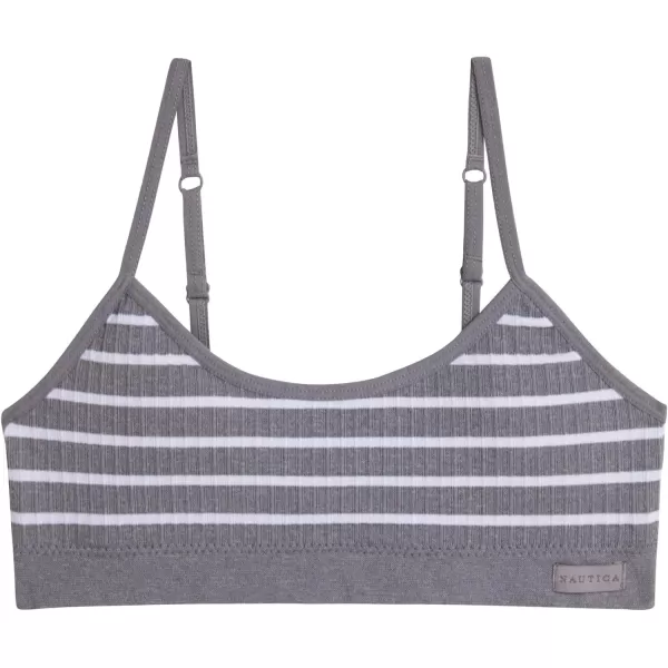 imageNautica Girls Training Bra  2 or 4 Pack Seamless Ribbed Cami Bralette for Girls  Adjustable Straps Removable Pads SXLGrey Heather StripeWhite4pk