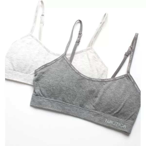 imageNautica Girls Training Bra  2 or 4 Pack Seamless Ribbed Cami Bralette for Girls  Adjustable Straps Removable Pads SXLWhite HeatherGrey Heather2pk