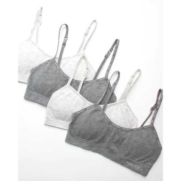 imageNautica Girls Training Bra  2 or 4 Pack Seamless Ribbed Cami Bralette for Girls  Adjustable Straps Removable Pads SXLWhite HeatherGrey Heather4pk