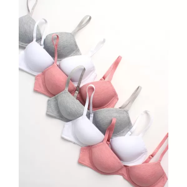 imageNautica Girls Training Bra  4 Pack6 Pack Molded and Ribbed ACup Girls Sports Bra  Training Bralettes for Girls 30A36ALight Grey Heather WhitePink Heather 6pk Molded Rib