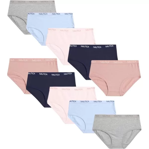 imageNautica Girls Brief Underwear  10 Pack Casual Stretch Logo Waistband MidWaist Briefs  Girls Cotton Underwear 412Grey HeatherBluePinkNavyTaupe