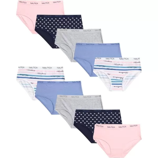 imageNautica Girls Brief Underwear  10 Pack Casual Stretch Logo Waistband MidWaist Briefs  Girls Cotton Underwear 412PinkPrintGrey HeatherBlueStripe