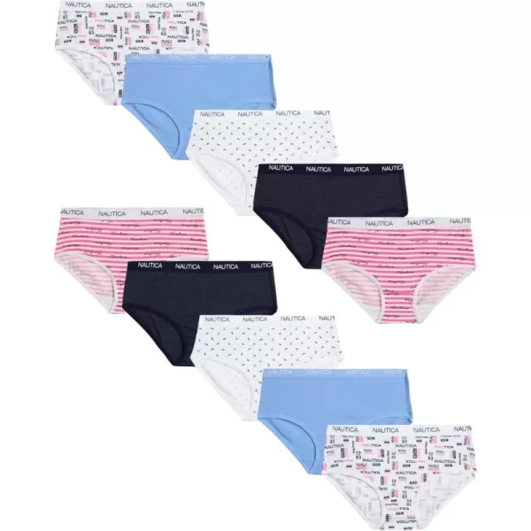 imageNautica Girls Brief Underwear  10 Pack Casual Stretch Logo Waistband MidWaist Briefs  Girls Cotton Underwear 412PrintBlueNavyPink Stripe