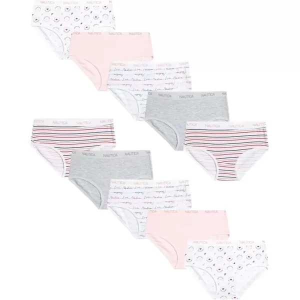 imageNautica Girls Brief Underwear  10 Pack Casual Stretch Logo Waistband MidWaist Briefs  Girls Cotton Underwear 412PrintPinkGrey HeatherStripe