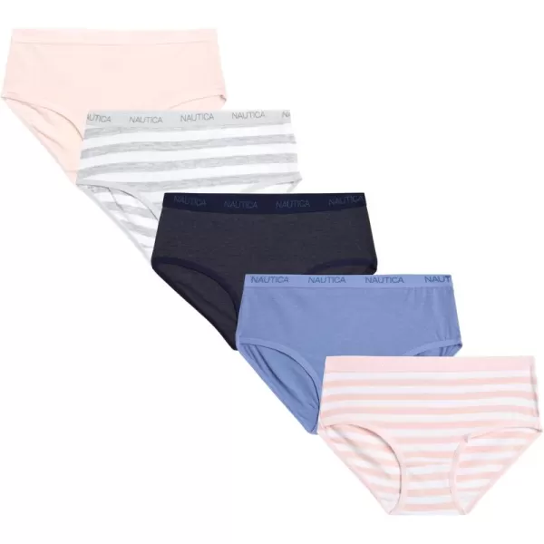 imageNautica Girls Brief Underwear  5 Pack Casual Stretch Logo Waistband MidWaist Briefs  Girls Cotton Underwear 412Heather GreyPinkIceAsh