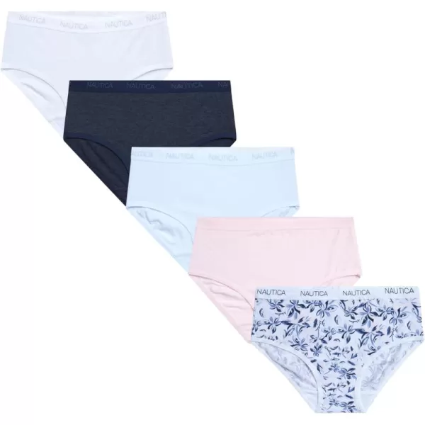 imageNautica Girls Brief Underwear  5 Pack Casual Stretch Logo Waistband MidWaist Briefs  Girls Cotton Underwear 412PinkHibiscus FloralPowder PinkWhite DawnFrost Navy Heather