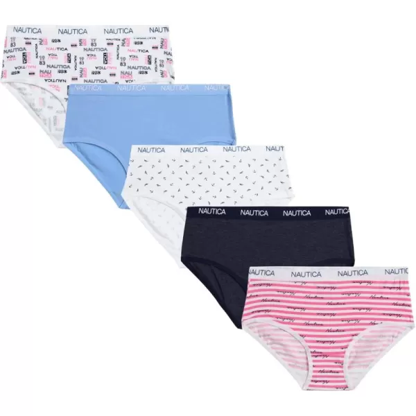 imageNautica Girls Brief Underwear  5 Pack Casual Stretch Logo Waistband MidWaist Briefs  Girls Cotton Underwear 412PrintBlueNavyPink Stripe