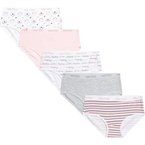 imageNautica Girls Brief Underwear  5 Pack Casual Stretch Logo Waistband MidWaist Briefs  Girls Cotton Underwear 412PrintLight GreyBlushPrint