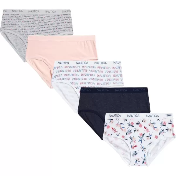 imageNautica Girls Brief Underwear  5 Pack Casual Stretch Logo Waistband MidWaist Briefs  Girls Cotton Underwear 412PrintPinkNavy Heather