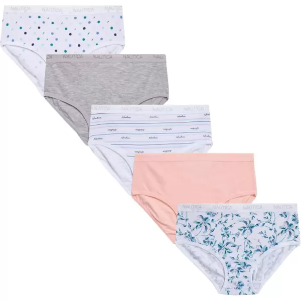 imageNautica Girls Brief Underwear  5 Pack Casual Stretch Logo Waistband MidWaist Briefs  Girls Cotton Underwear 412Rose StripeLight Heather GreyRose FloralPainted RoseRose Dot