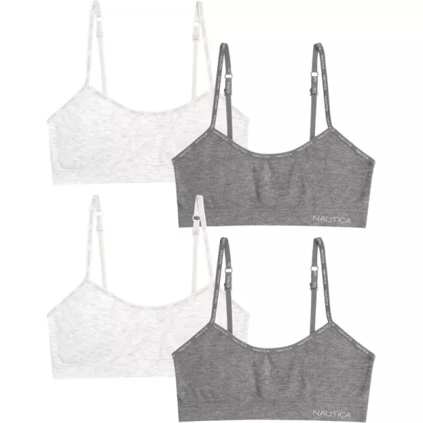 imageNautica Girls Training Bra  2 or 4 Pack Seamless Ribbed Cami Bralette for Girls  Adjustable Straps Removable Pads SXLWhite HeatherGrey Heather4pk