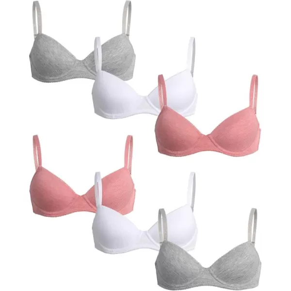 Light Grey Heather /White/Pink Heather- 6pk Molded Rib