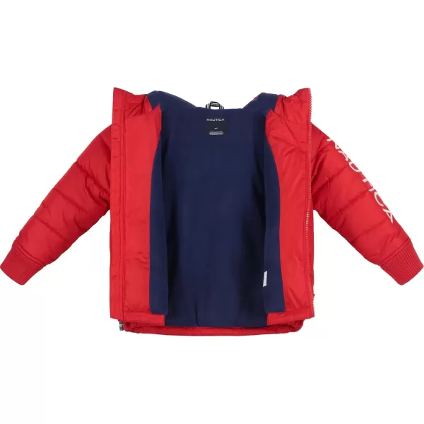 imageNautica Boys Heavy Weight Hooded Bubble Jacket with Polar Fleece LiningCarmineNavy