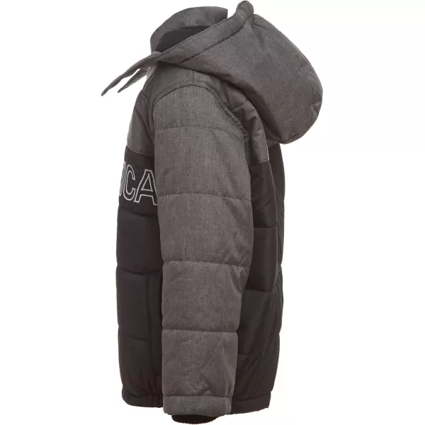 imageNautica Boys Heavy Weight Hooded Bubble Jacket with Polar Fleece LiningDeluxe Black Dm10