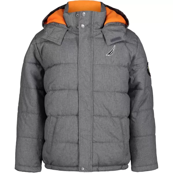 imageNautica Boys Heavy Weight Hooded Bubble Jacket with Polar Fleece LiningDeluxe Coal Heather Fm08