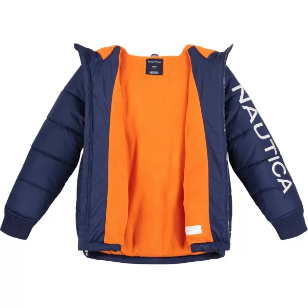 imageNautica Boys Heavy Weight Hooded Bubble Jacket with Polar Fleece LiningJ NavyOrange