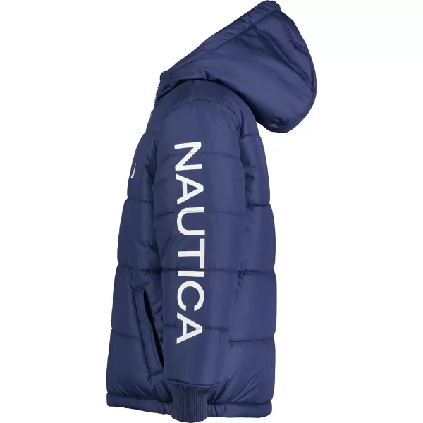 imageNautica Boys Heavy Weight Hooded Bubble Jacket with Polar Fleece LiningJ NavyOrange