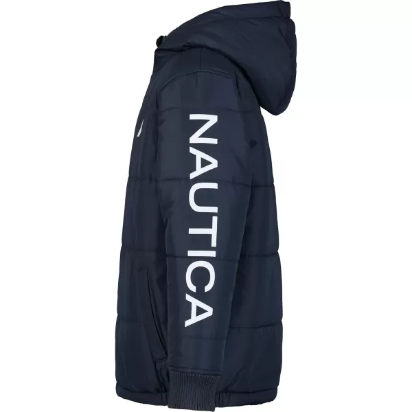 imageNautica Boys Heavy Weight Hooded Bubble Jacket with Polar Fleece LiningNew Sport Navy