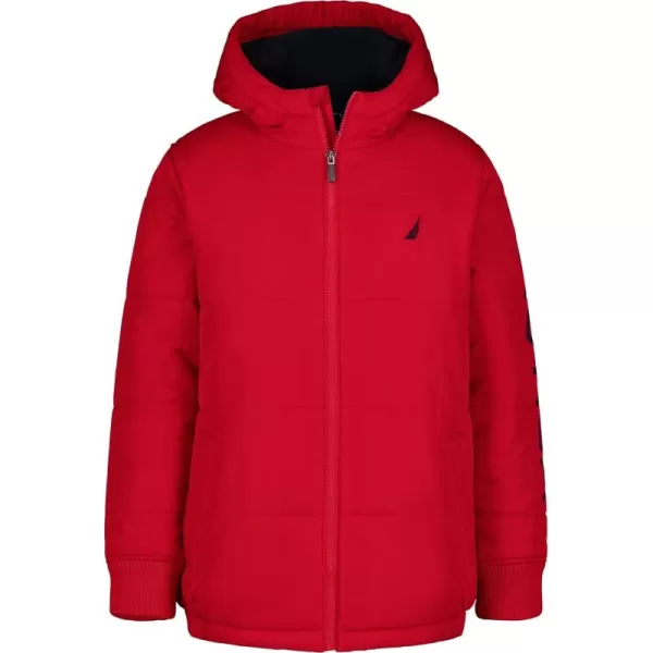 imageNautica Boys Heavy Weight Hooded Bubble Jacket with Polar Fleece LiningTango Red