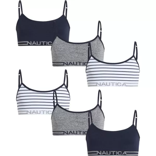 imageNautica Girls Training Bra  3 Pack6 Pack Seamless Cami Bralette  Bra for Girls Removable Pads 3036Grey HeatherNavyNavy Stripe  6pk