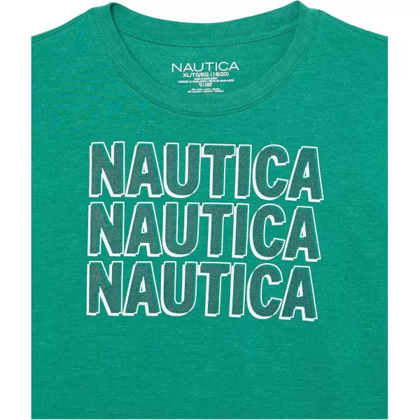 imageNautica Boys Short Sleeve Graphic Crew Neck TShirt Soft Comfortable Relaxed FitForward Greenlake Heather