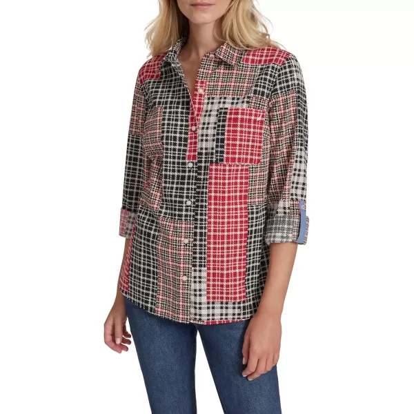 imageNautica Womens Button Front Long Sleeve Roll Tab ShirtBlack Multi