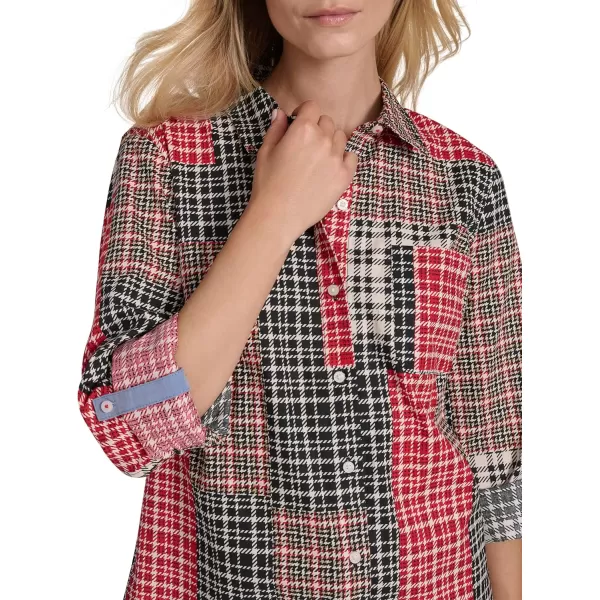 imageNautica Womens Button Front Long Sleeve Roll Tab ShirtBlack Multi