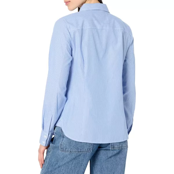 imageNautica Womens Button Front Long Sleeve Roll Tab ShirtBlueWhite