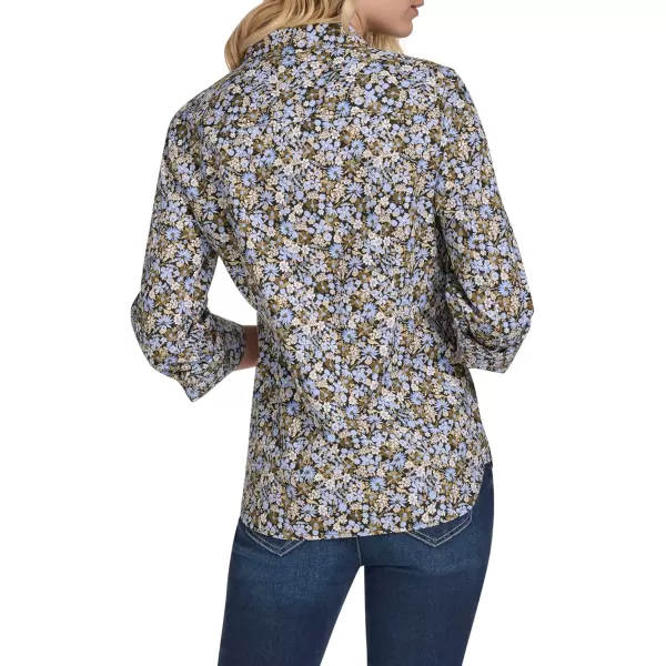 imageNautica Womens Button Front Long Sleeve Roll Tab ShirtDeep French Blue Multi