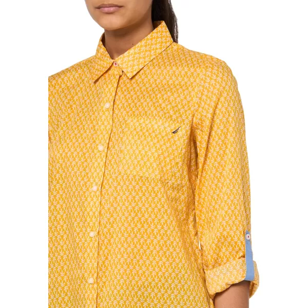 imageNautica Womens Button Front Long Sleeve Roll Tab ShirtGolden Glow Multi