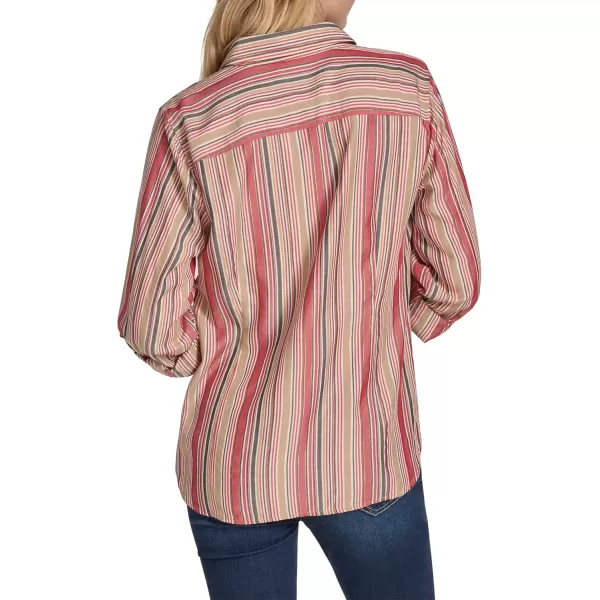 imageNautica Womens Button Front Long Sleeve Roll Tab ShirtHaute Red Multi