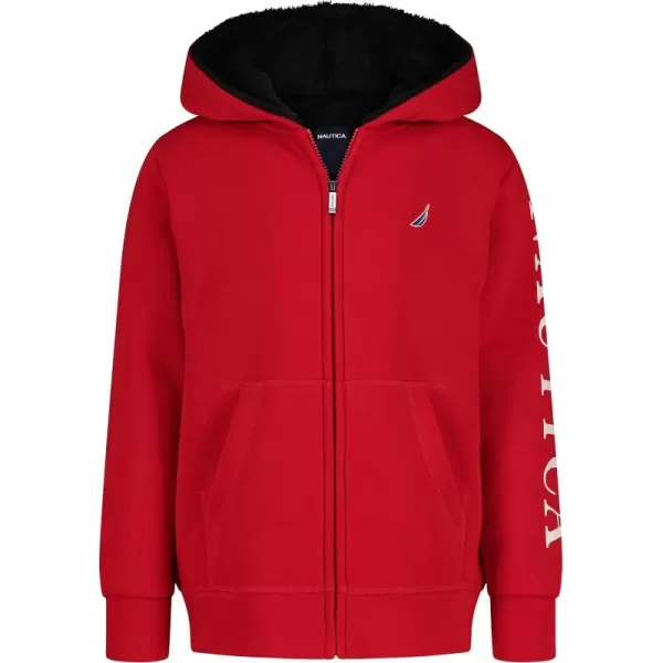 imageNautica Boys Long Sleeve Fleece Full Zip Hoodie Comfortable Relaxed FitSherpaline Tango Red